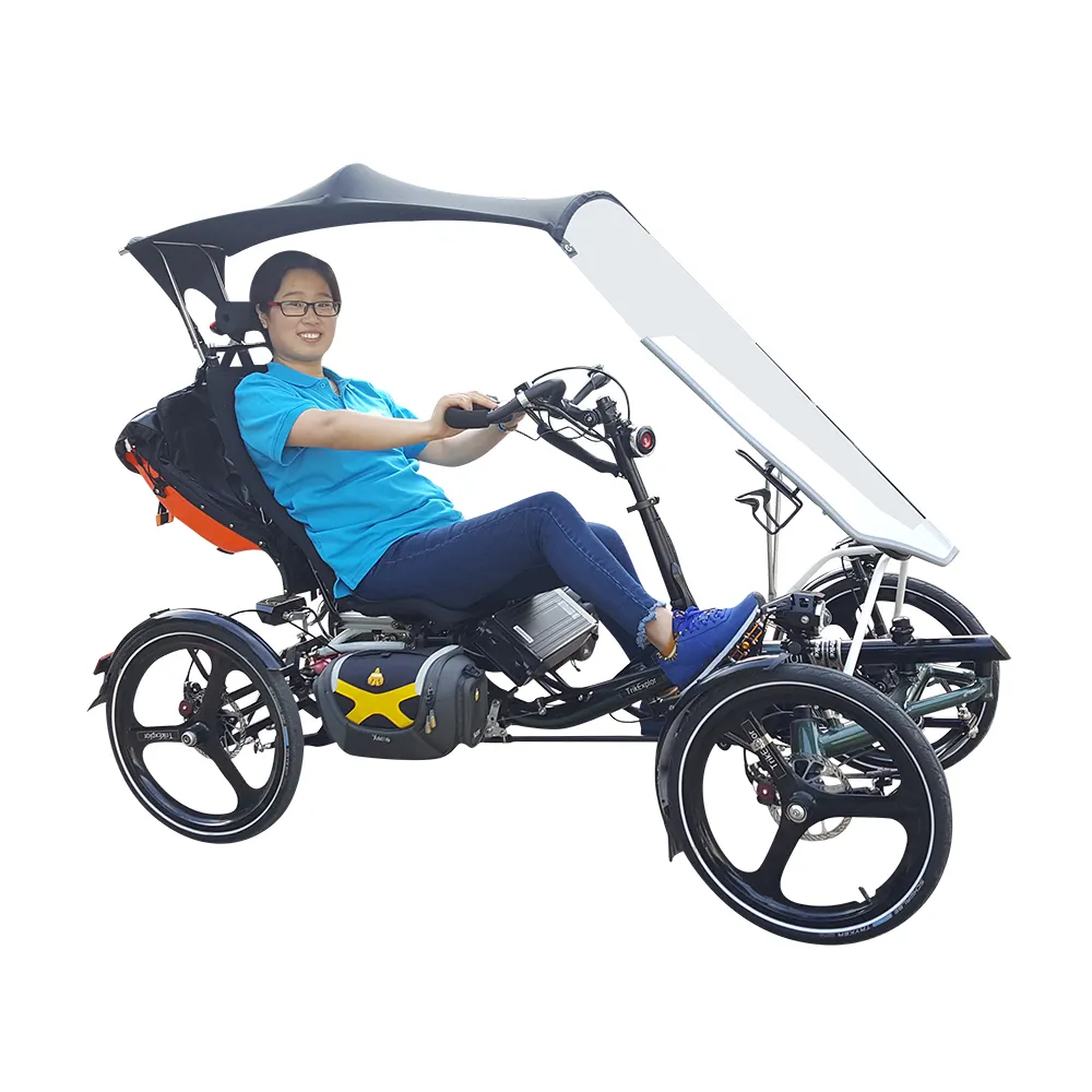 Marco de aleación de aluminio para adultos de la ciudad de desplazamientos bicicleta eléctrica larga gira de cuatro ruedas reclinada cuadriciclo