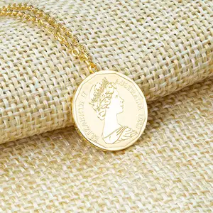 Marlary Eenvoudige Rvs Elizabeth Ronde Hanger Sieraden Griekse Gouden Munt Ketting