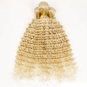 Extensions de cheveux Remy blond <span class=keywords><strong>russe</strong></span> 613, ondulations profondes, 100% cheveux vierges avec closure frontale, mèches de cheveux humains bruts 613 - Product Image 4