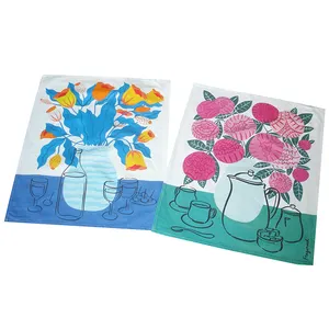 Wholesale personalized colorful pattern custom digital active printed 100% cotton dish kitchen towel set