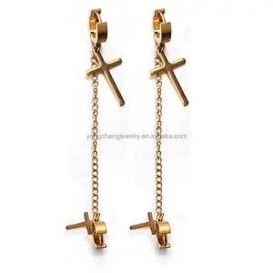 Punk long chain earrings cross stud earrings hoops stainless steel gold black men women link chain tassel hoop dangle earrings