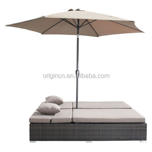 Chaise longue de <span class=keywords><strong>lit</strong></span> de luxe conçu 2 personnes réglable dos <span class=keywords><strong>parapluie</strong></span> trou rotin soleil <span class=keywords><strong>lit</strong></span> - Product Image 4