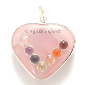 Colgantes de piedra de Metal de chacra, Cuarzo Rosa, en venta - Product Image 1