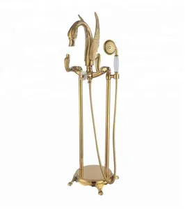Moderno Golden Swan Freestanding bagno doccia rubinetto in ottone e ceramica miscelatore rubinetti con maniglia singola per applicazioni alberghiere