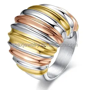 สแตนเลสสตีลเงินทอง Rose-Gold Mountain Type สามสีขนาดใหญ่หัวแหวน