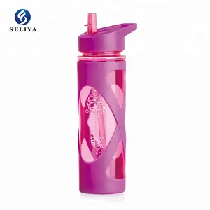 Bouteille de sport en silicone vide de 580ml, avec paille