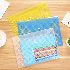 Clear PP Plastic File Pouch Document Storage Bag A4 Size Grid File Folder Bag With Button