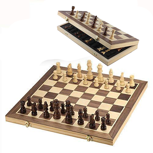 15'' Magnetic Wooden Chess Game Set Folding Board Chessmen Storage Slots Chess Set For Beginners Kids Adults Classic Board Game