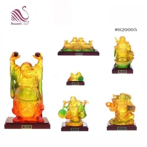 איכות צבעוני שקוף שרף קישוט דתי סיני צוחק בודהה פסל