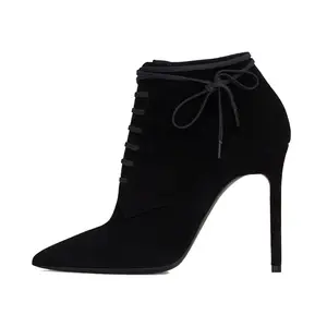 Vrouwen Lace Up Stiletto Hak Dames Lente Herfst Schoenen Grote Maat Zwart Faux Suede Hoge Hak Booties Wees Teen Enkel laarzen