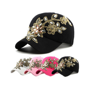 Stock design accept small quantity multicolor bling flower baseball cap wholesale