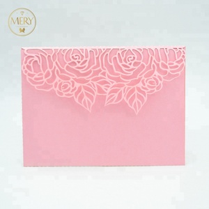 Invitation de <span class=keywords><strong>mariage</strong></span> classique de style rose avec pochette pour carte RSVP, invitation découpée au laser - Product Image 4