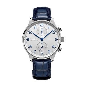 Montre en cuir personnalisé pour hommes, marque de montres <span class=keywords><strong>Chrono</strong></span> de la société de montres à Quartz blanc en acier inoxydable en cuir véritable moderne 3ATM 300 pièces - Product Image 4