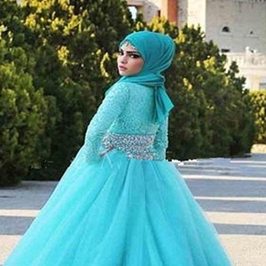 Vestidos <span class=keywords><strong>de</strong></span> Novia Paquistaníes <span class=keywords><strong>de</strong></span> Muselina, Estilo <span class=keywords><strong>Estambul</strong></span>, Cuello Alto, Color Azul Cielo Claro, para Invierno - Product Image 2