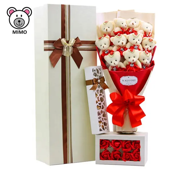 Mooie Zeep Rose Knuffel Teddybeer Bloem Boeket Voor Bruids Nieuwe Wedding Valentine Gift Chocolade Mini Teddyberen Boeket