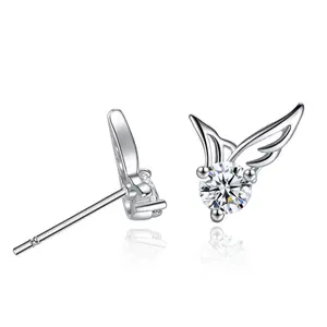 Fashion Womens Silver Plated Jewelry Angel <strong>Wings</strong> Crystal Ear Stud <strong>Earrings</strong> - Product Image 1