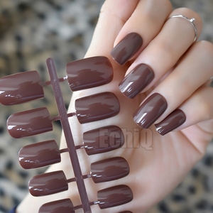 <span class=keywords><strong>Uñas</strong></span> postizas de <span class=keywords><strong>Chocolate</strong></span>, brillantes, cuadradas, largas, de Gel sólido marrón, con adhesivo de pegamento - Product Image 2