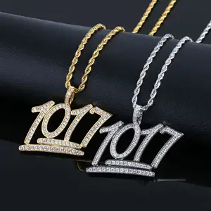 Vergulde 18K Gouden Zirkoon Hiphop Digitaal Nummer 1017 Hanger Ketting