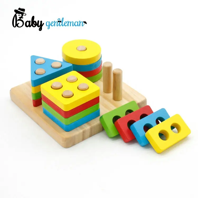 Early educational wooden geometric shape sort stacking blocks for toddlers Z13163D