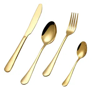 السائبة مطلية بالذهب الفولاذ المقاوم للصدأ مجموعة أدوات المائدة ، مطبخ شوكة ملعقة سكين السكاكين