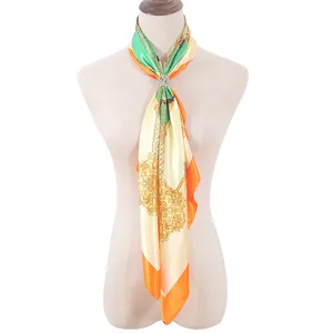 Wholesale Hot Seller Stock Designer Custom Printed Square Head Wrap Striped Satin Silk Scarf 90x90