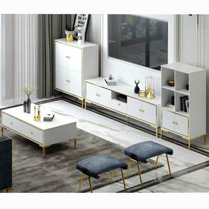 Set <span class=keywords><strong>Tavolino</strong></span> <span class=keywords><strong>da</strong></span> Caffè e Mobile TV in Stile Moderno ed Elegante, Colore <span class=keywords><strong>Bianco</strong></span>, per Soggiorno - Product Image 2