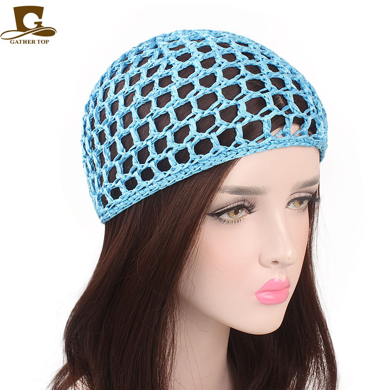 Wholesale Multi Color Sleeping Hair Net Hat Bun Cover Women Crochet Snood  Hat Polyester Hair Net