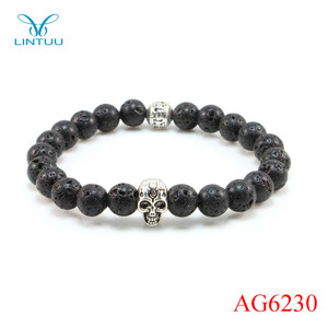 Pulsera de piedras preciosas perlas al por mayor mens Skull set de piedra de <span class=keywords><strong>onix</strong></span> pulseras con cuentas Lapis negro mate - Product Image 3