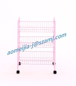 Poudre enduit <span class=keywords><strong>rose</strong></span> couleur quatre roues mobile simple fil panier étagère chariot - Product Image 4