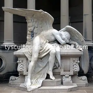 Best Selling Gesneden Grote Marmeren Sad Angel Standbeelden Fabriek Gemaakt