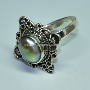 Plata de Ley 925 sólida, forma ovalada, perla, piedra preciosa, anillo de diseñador hecho a mano, joyería fina, anillo clásico de moda para mujer, Unisex - Product Image 3