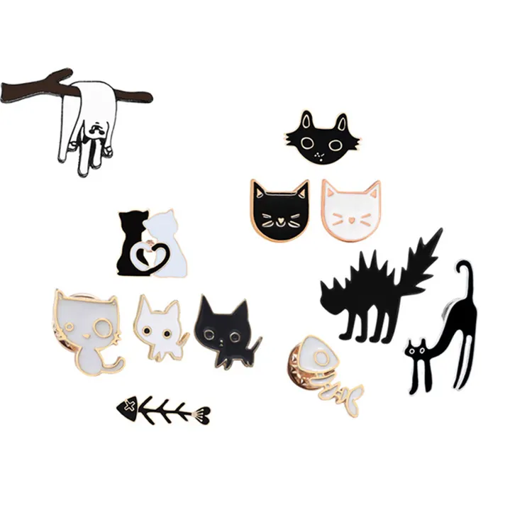 Broche personnalisé en émail, épingle de dessin animé, pour couple, noir et blanc, motifs d'animaux