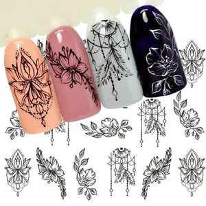Autocollants à motif personnalisé en fleurs pour ongles, art de décorer les ongles, noir, diy bricolage