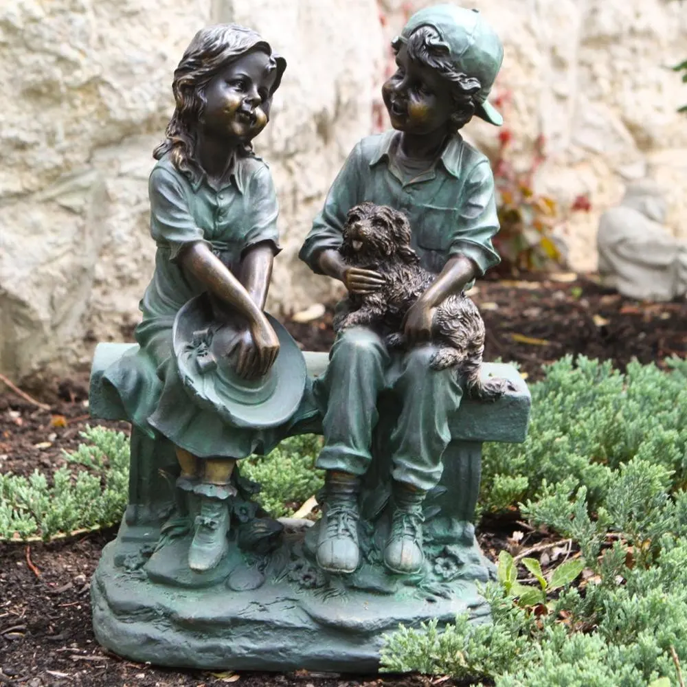 Western Style Garden Bronze Boys And Girls Sculptures For Sale