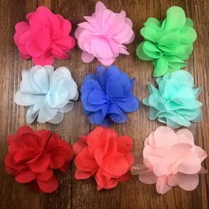Factory direct sell chiffon flowers clothing decorative lace Six leaf handmade flowers