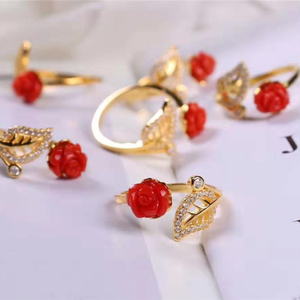 <span class=keywords><strong>Anello</strong></span> in <span class=keywords><strong>Argento</strong></span> Sterling <span class=keywords><strong>925</strong></span> Placcato Oro 18k con Corallo Rosso Naturale Italiano per Donne, Design Scultura Rosa Fiore <span class=keywords><strong>Serpente</strong></span> - Product Image 3