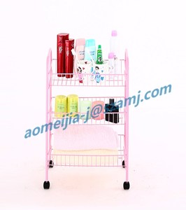 Poudre enduit <span class=keywords><strong>rose</strong></span> couleur quatre roues mobile simple fil panier étagère chariot - Product Image 2