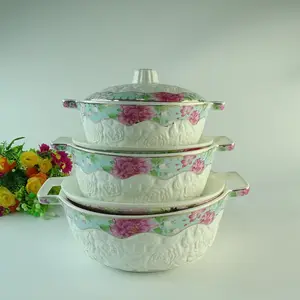 Set di pentole in ceramica goffrata con stampa floreale