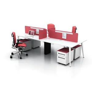 Meja Kantor Modular Terbuka 4 Orang, Stasiun Kerja Kantor Desain Furnitur dengan Kaki Logam untuk Ruang Kantor