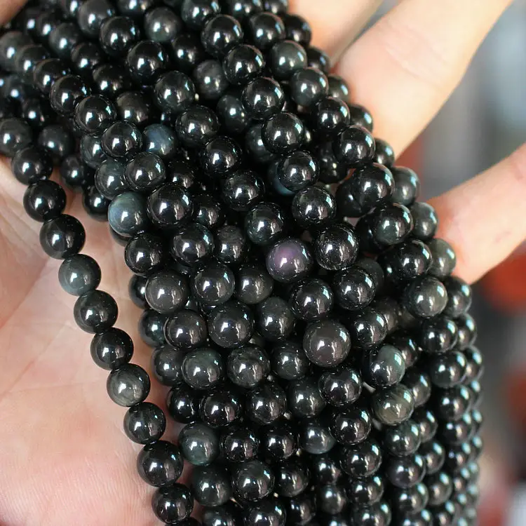 2023 The latest trendy natural black obsidian gemstone loose beads for jewelry making