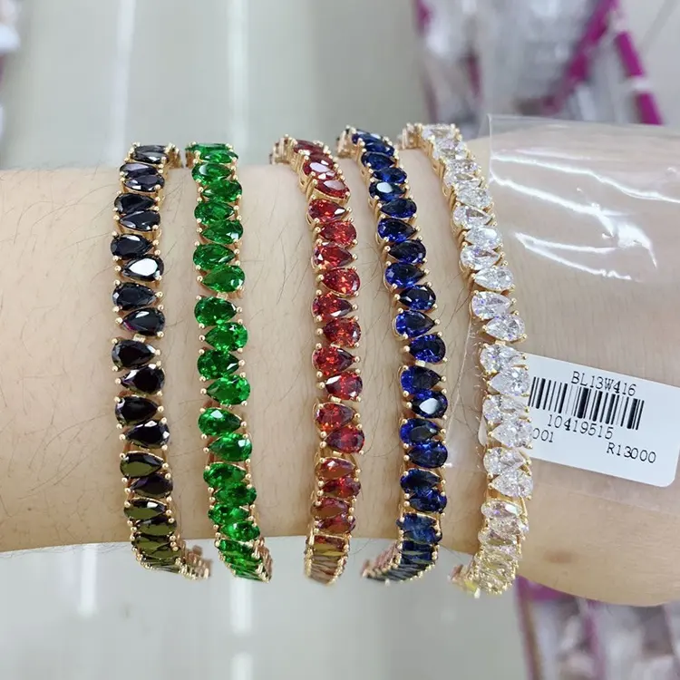 Xuping vendita calda arcobaleno pietre dei monili di modo placcato oro zirconi colorati delle donne bracciali tennis