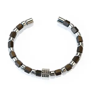 Détachable En Acier Inoxydable Bracelet Manchette avec Pierre Naturelle Hématite Perles