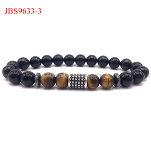 Pulsera clásica para hombre, Ágata negra Natural, Ojo de Tigre, hematita, CZ, abalorios, elegante diseño elástico, Gift-JBS10206 Ortodoxa - Product Image 4