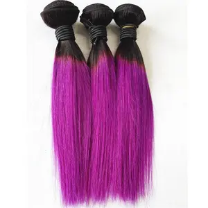 Cheap Virgin Brazilian Ombre Hair Bundles Black to Purple Remy Human Hair Hair Weave