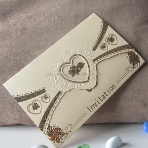 custom Gold Foiling Heart Shaped Wedding Invitation Card Folder invitations pocket for Birthday Greeting Cards