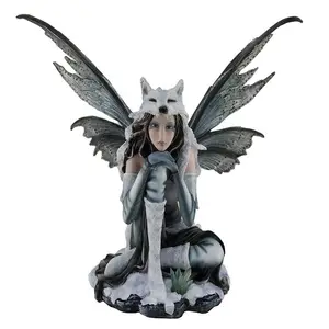 Hot Koop Gepersonaliseerde Handgemaakte Hars Wolf Fairy Standbeeld