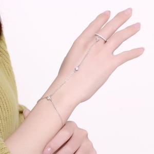 Unico 925 Sterling Silver CZ Anello con Bracciali A Catena Set di Due in Uno Dei Monili per Le Donne - Product Image 1