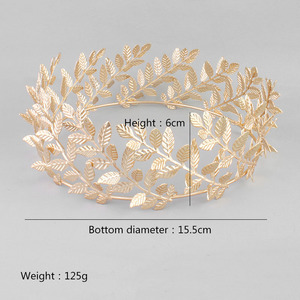 Diseño completo de hoja redonda Tiara dorada Corona Diademas Couronne Mariage Coronitas Coroas De Misses - Product Image 6