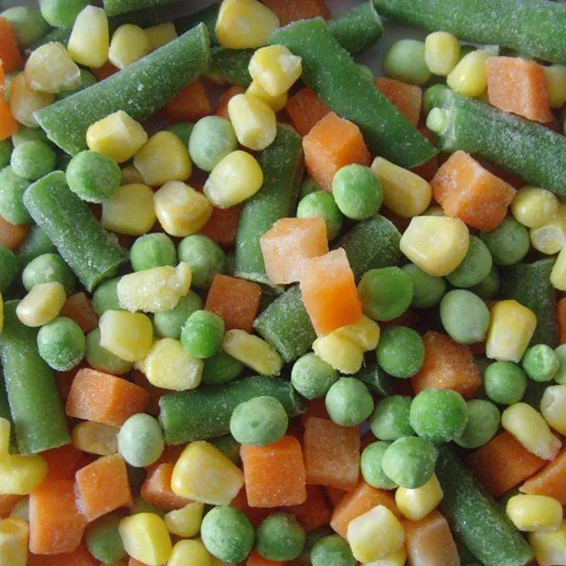 IQF เมล็ดข้าวโพดหวานสีเหลืองถั่วเขียวและแครอทผักแช่แข็งผสม