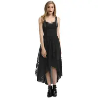 BP000579 Gothic Punk Bohemian Style Victorian Lady Women LaceアップBack Irregular Pleated Hem Black Lace Dress